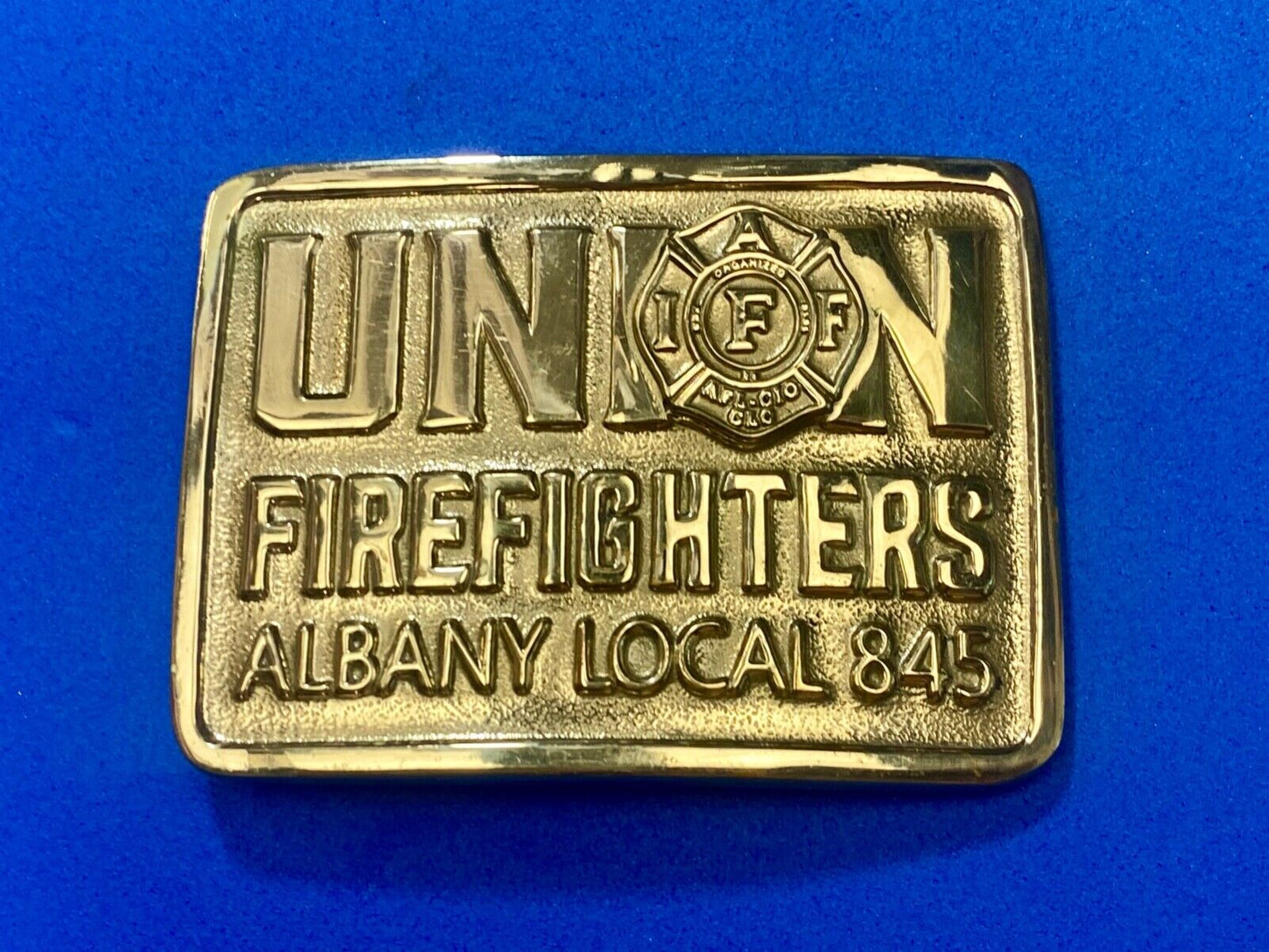 Union Firefighters - Albany Local 845 brass belt buckle by Creative Castings