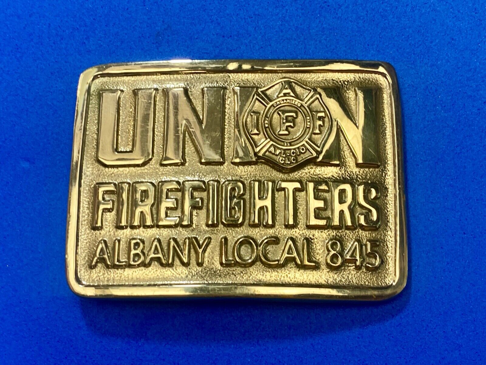 Union Firefighters - Albany Local 845 brass belt buckle by Creative Castings