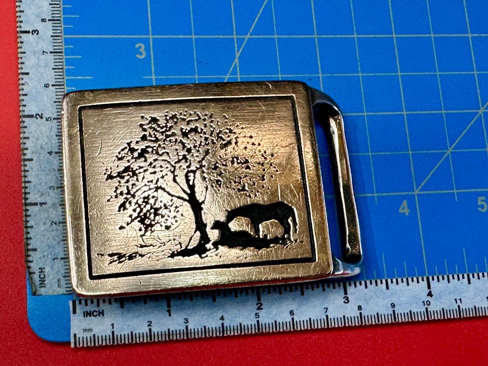 TWO HORSES TECH-ETHER GUILD Vintage art Horse lovers belt buckle