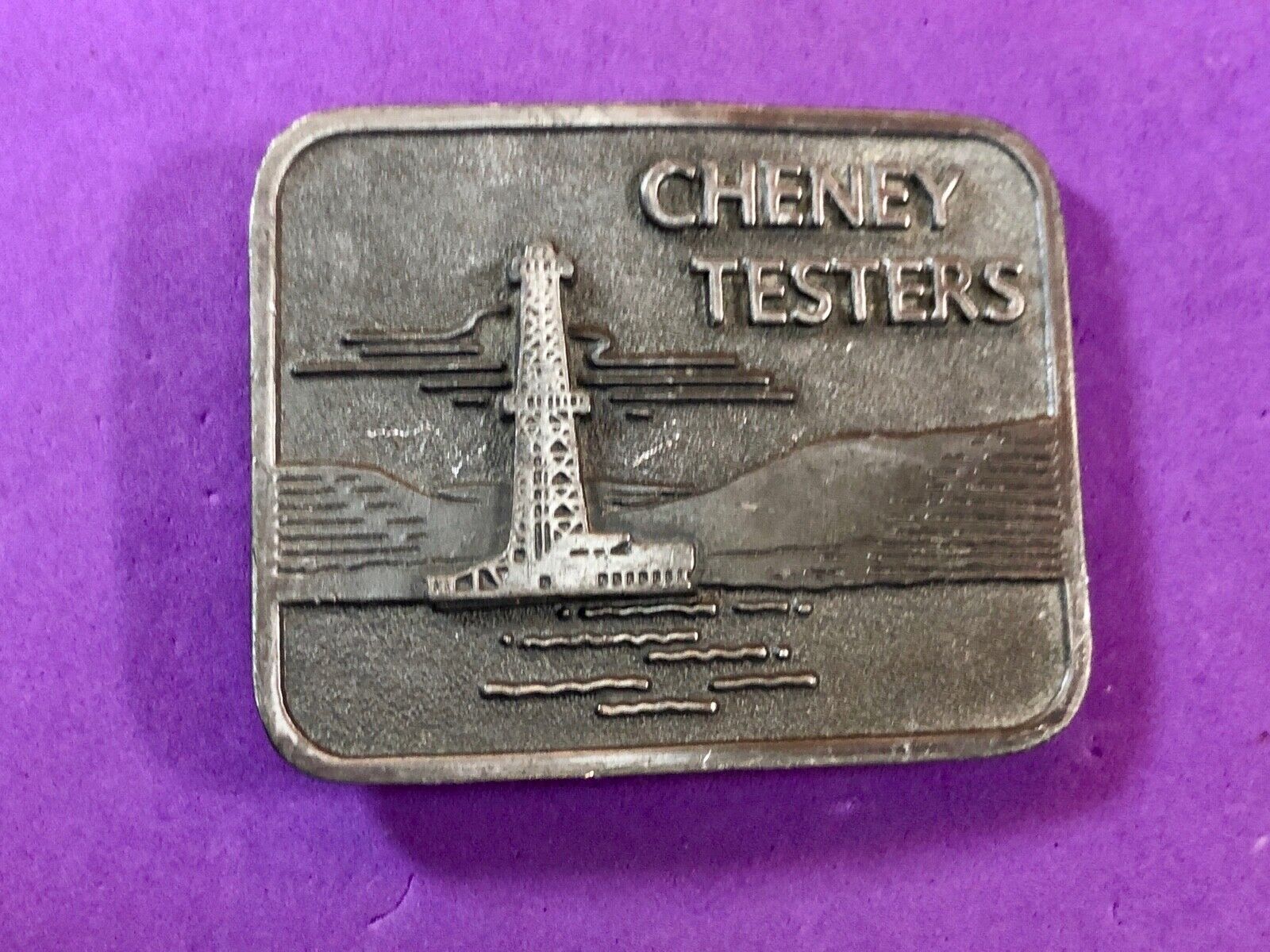 vintage Cheney Testers promo belt buckle -oil  rig , back flow monitor company 