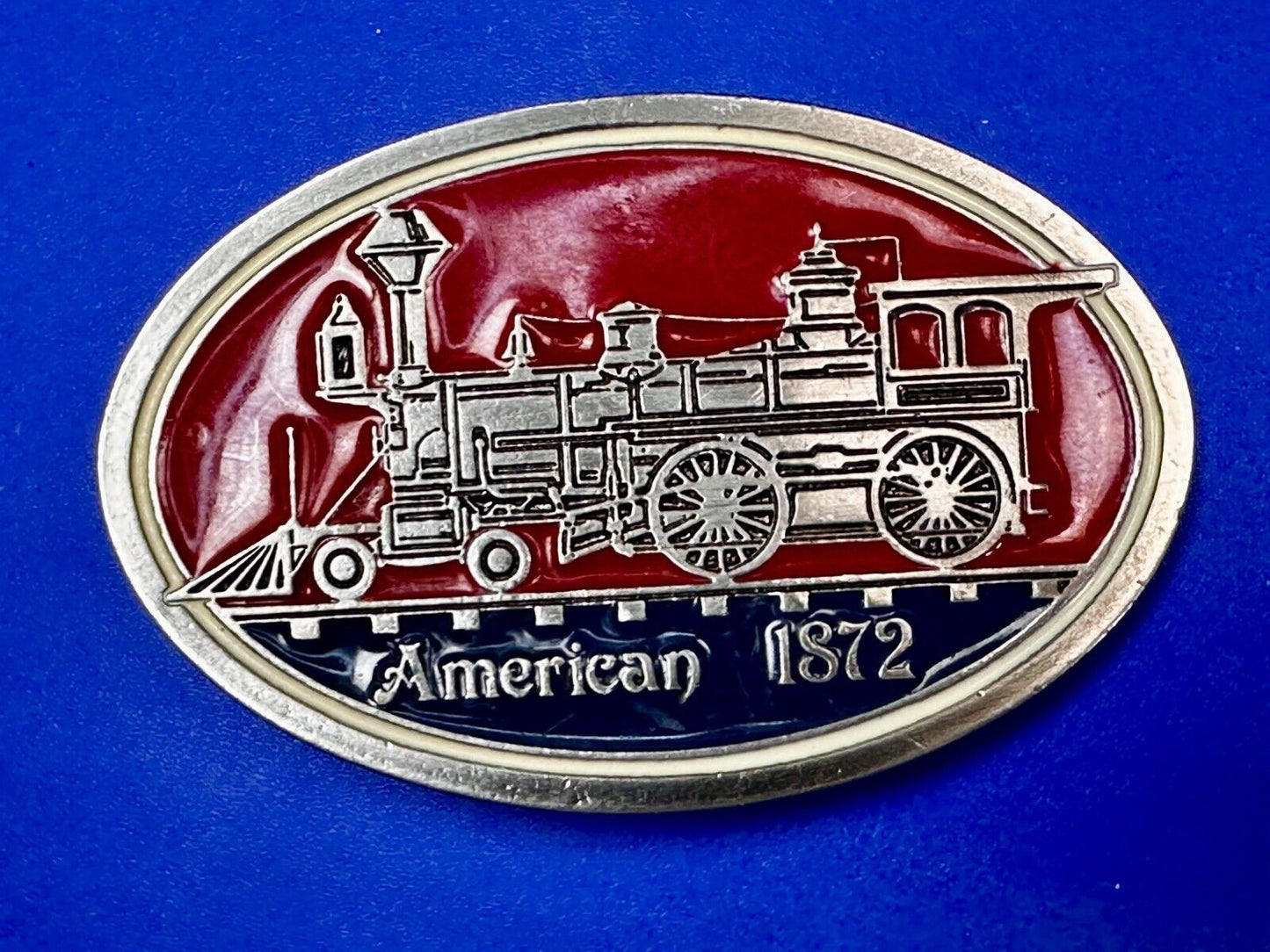 American 1872 Locomotive Steam Engine Train Railway Railroad Vintage Belt Buckle