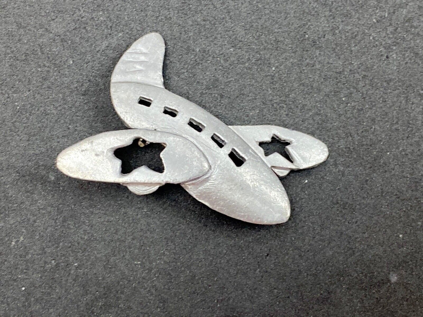 Ultra Craft Airplane Jet  cut out stars Vtg. Silver Tone Brooch Pin Star Wings