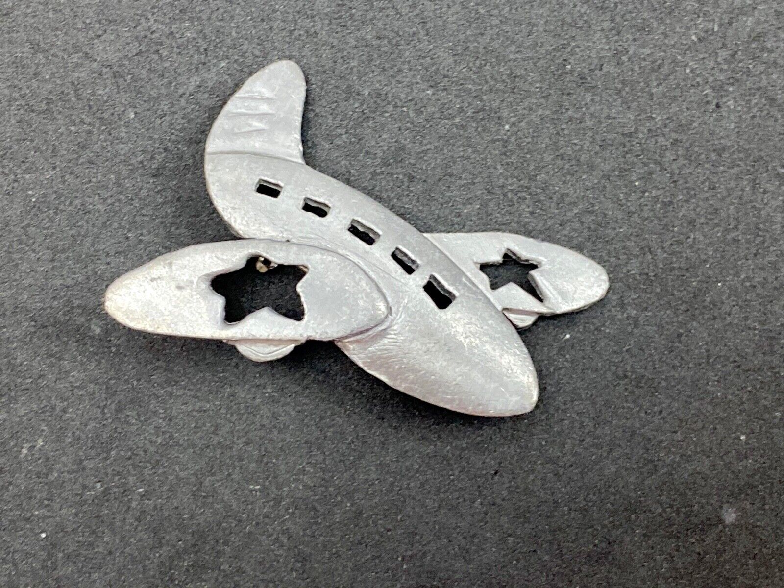 Ultra Craft Airplane Jet  cut out stars Vtg. Silver Tone Brooch Pin Star Wings