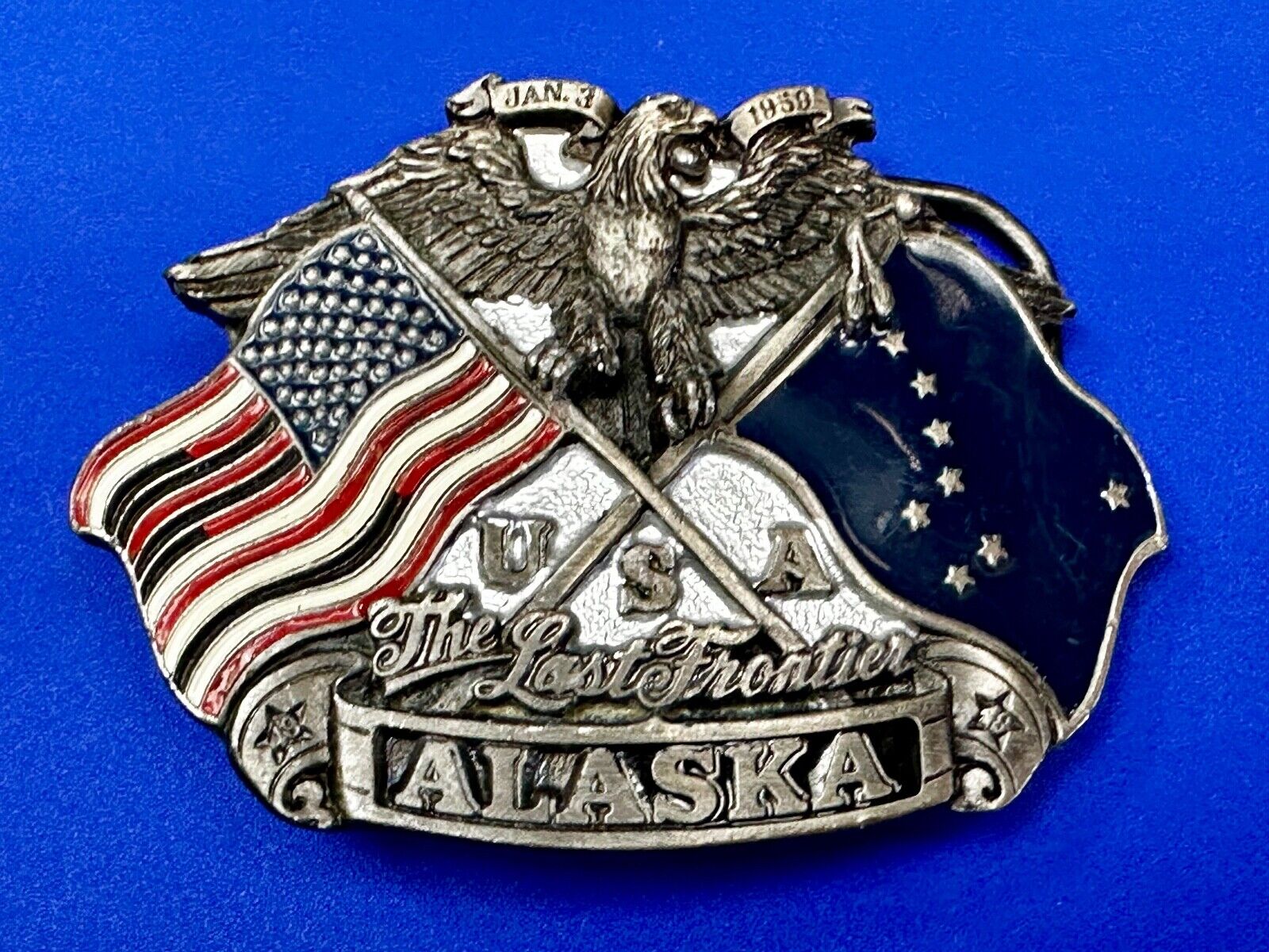 Alaska The Last Frontier Vintage 1992 Great American Products Belt Buckle