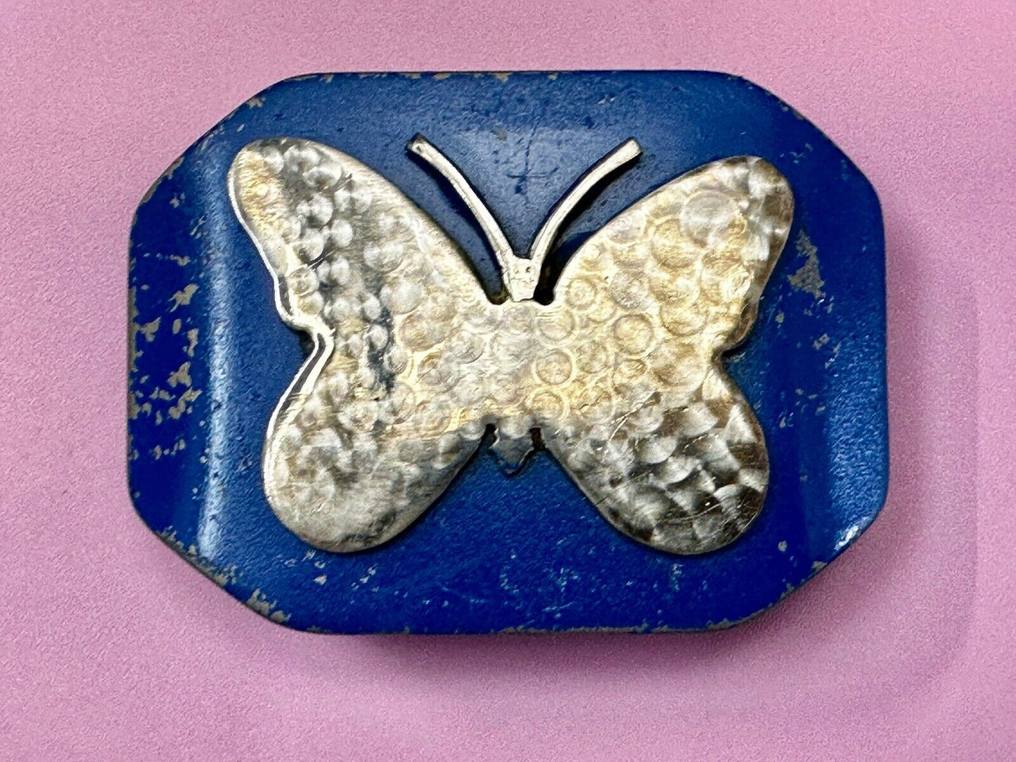 Unique Artisan Butterfly blue and silver tone raised Belt Buckle