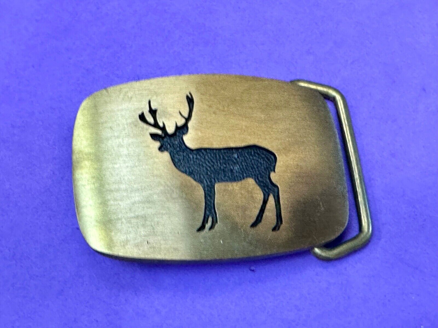 vintage Deer Elk Black outlined solid brass belt buckle by BTS