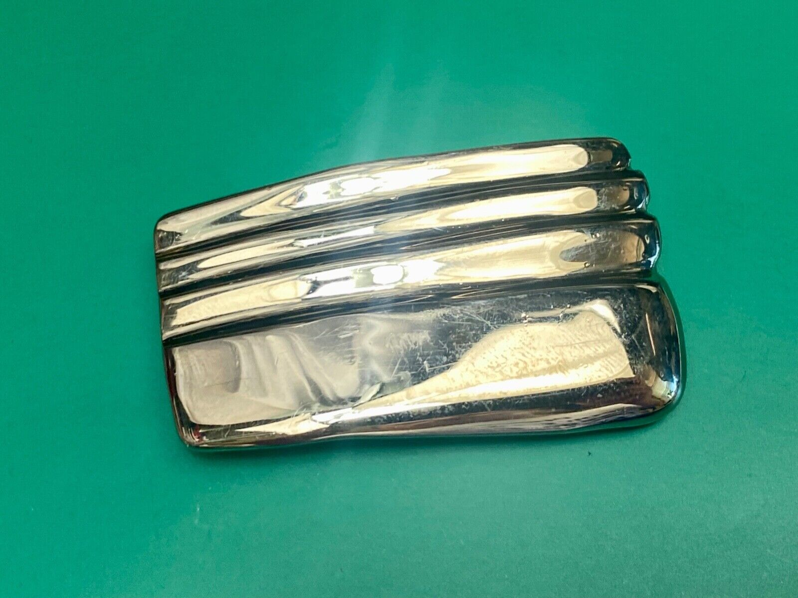 1982 Kathy young signed solid brass chrome color abstract art belt buckle