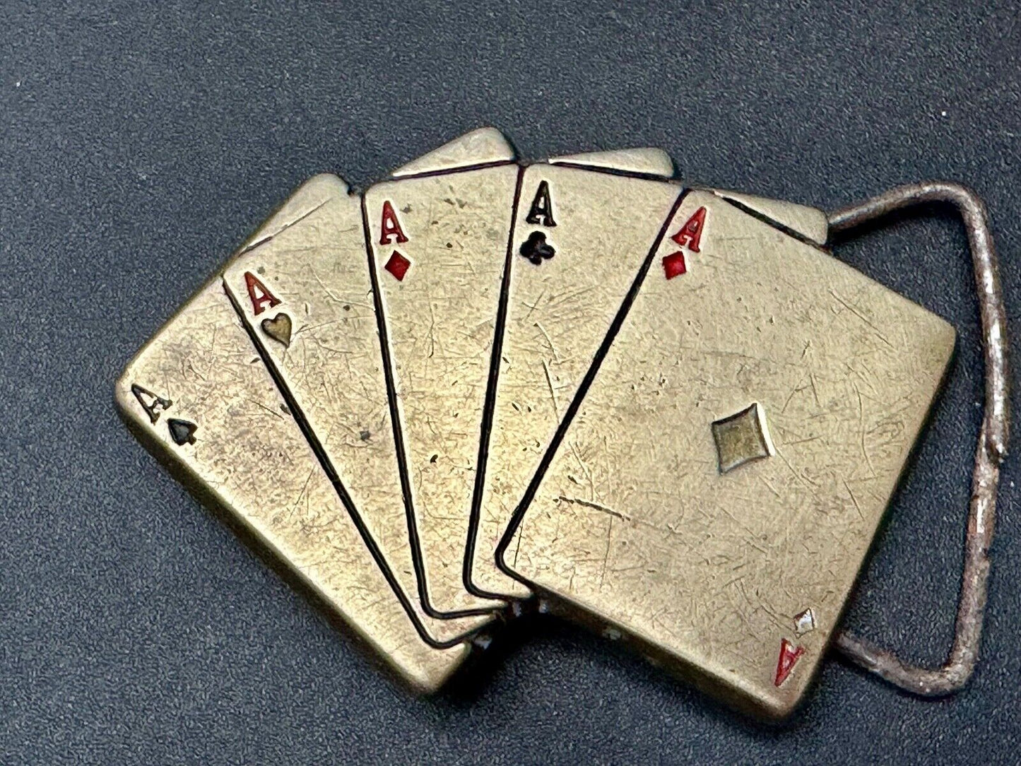 5 Aces Baron Buckles Solid Brass Casino Gambling Card Game Vintage Belt Buckle