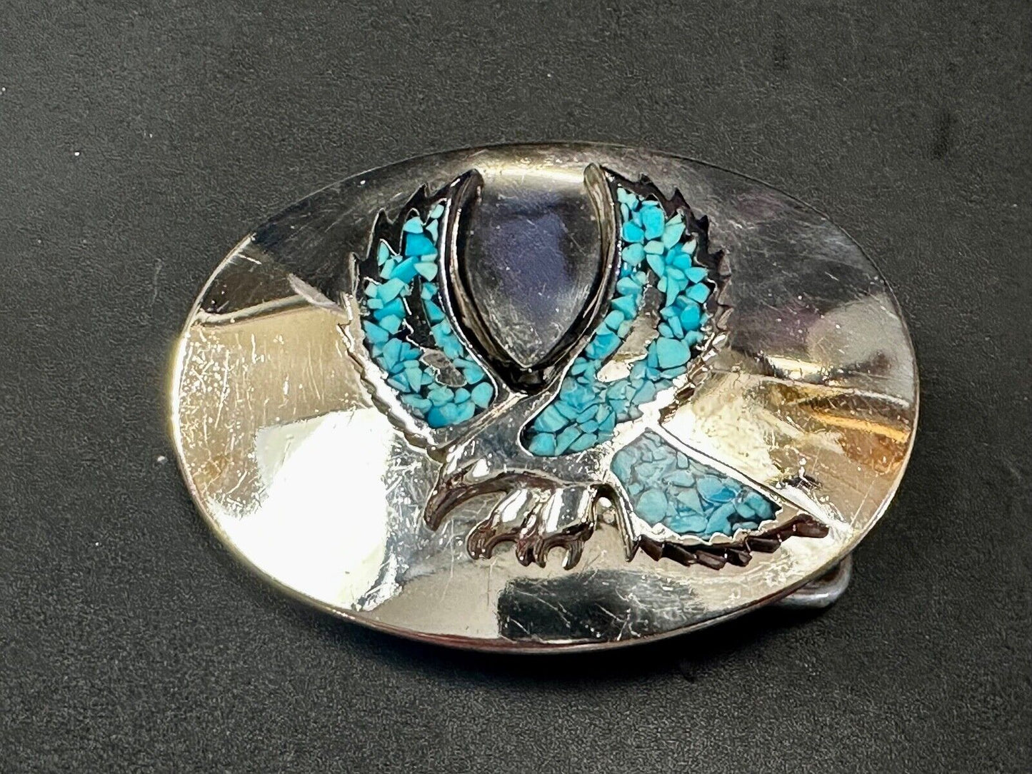 Turquoise Chip inlaid Flying Hunting Diving Patriotic American Eagle Belt Buckle