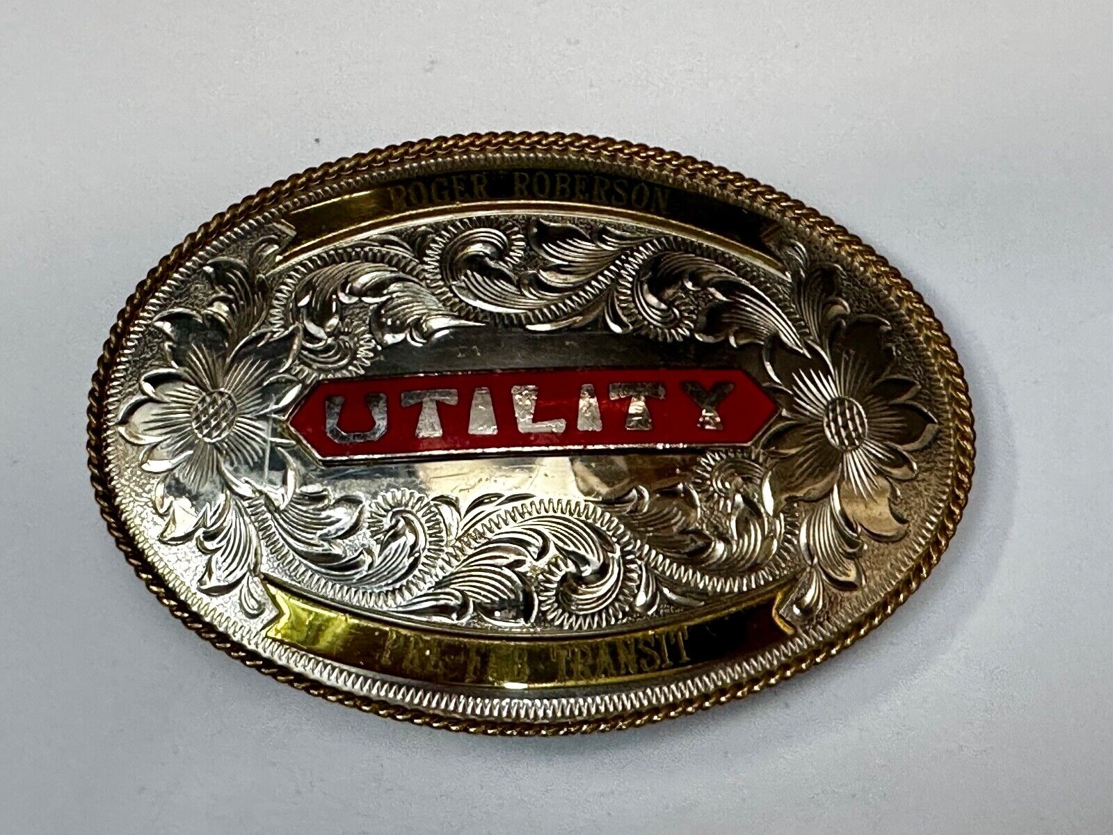 Utility Western Trophy Style Pre Fab Transit Tonkin  German Silver Belt Buckle