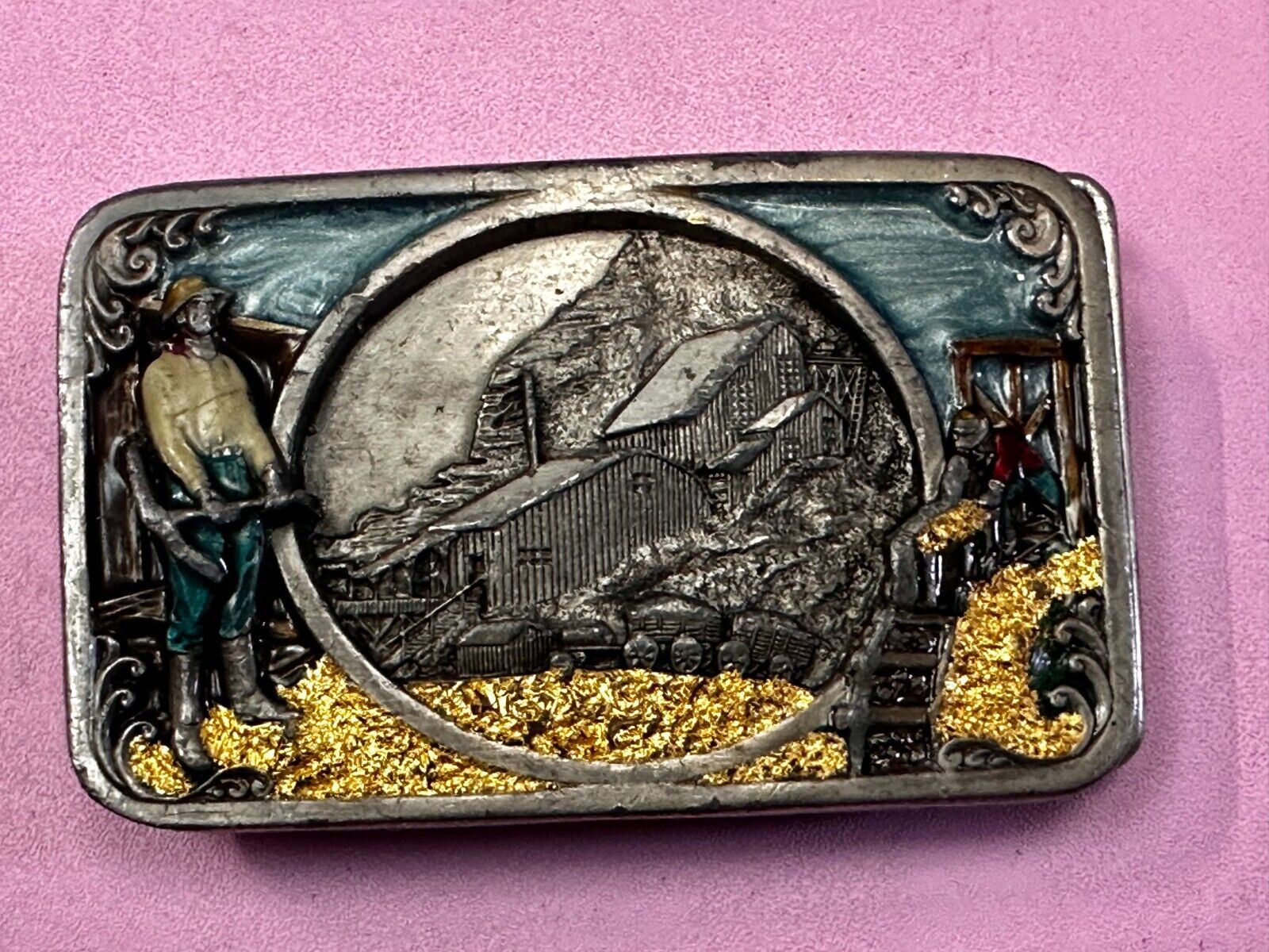 Underground Miners Processing Mill Historical Vintage 1983 Siskiyou Belt Buckle
