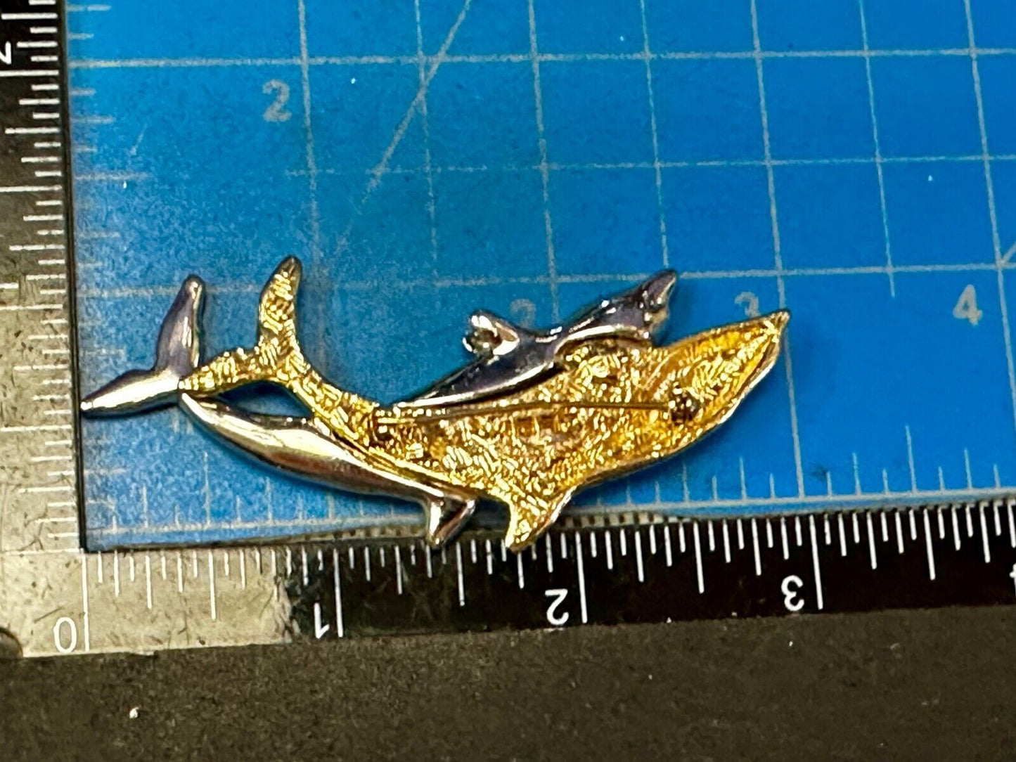 Two Dolphins Silver & Gold Tone Vintage Brooch Pin Signed Liz Claiborne