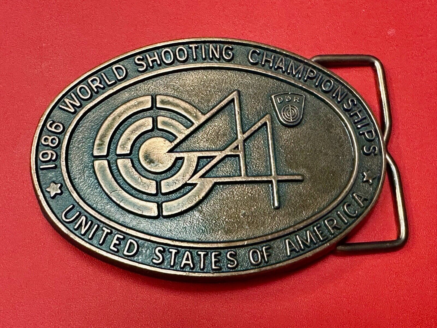 1986 Wold Shooting Championships USA belt buckle see back!   Suhl East Germany