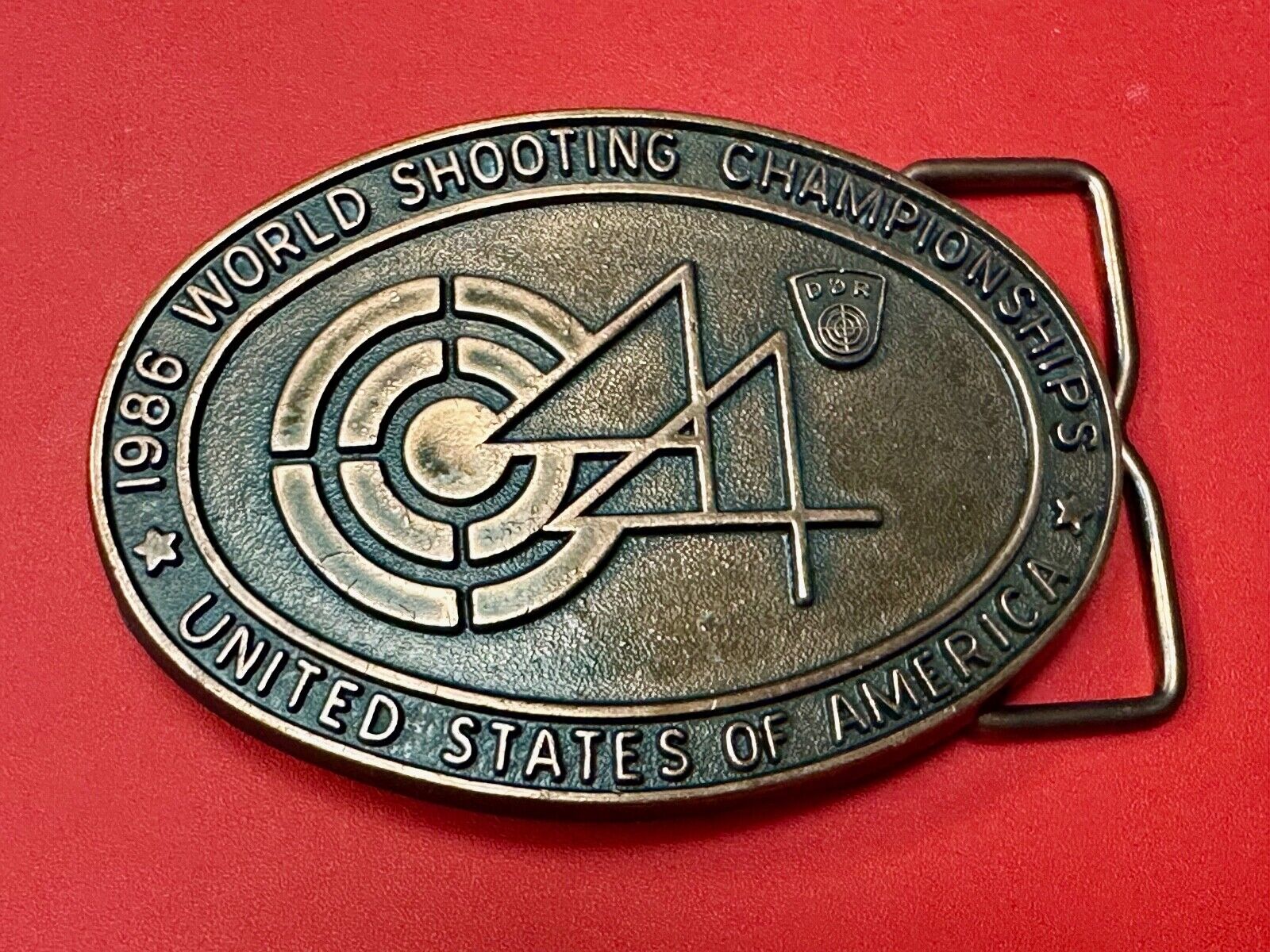 1986 Wold Shooting Championships USA belt buckle see back!   Suhl East Germany