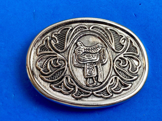 Vintage horse Saddle Silver Brass Colored Cowgirl  Western Belt Buckle by Avon