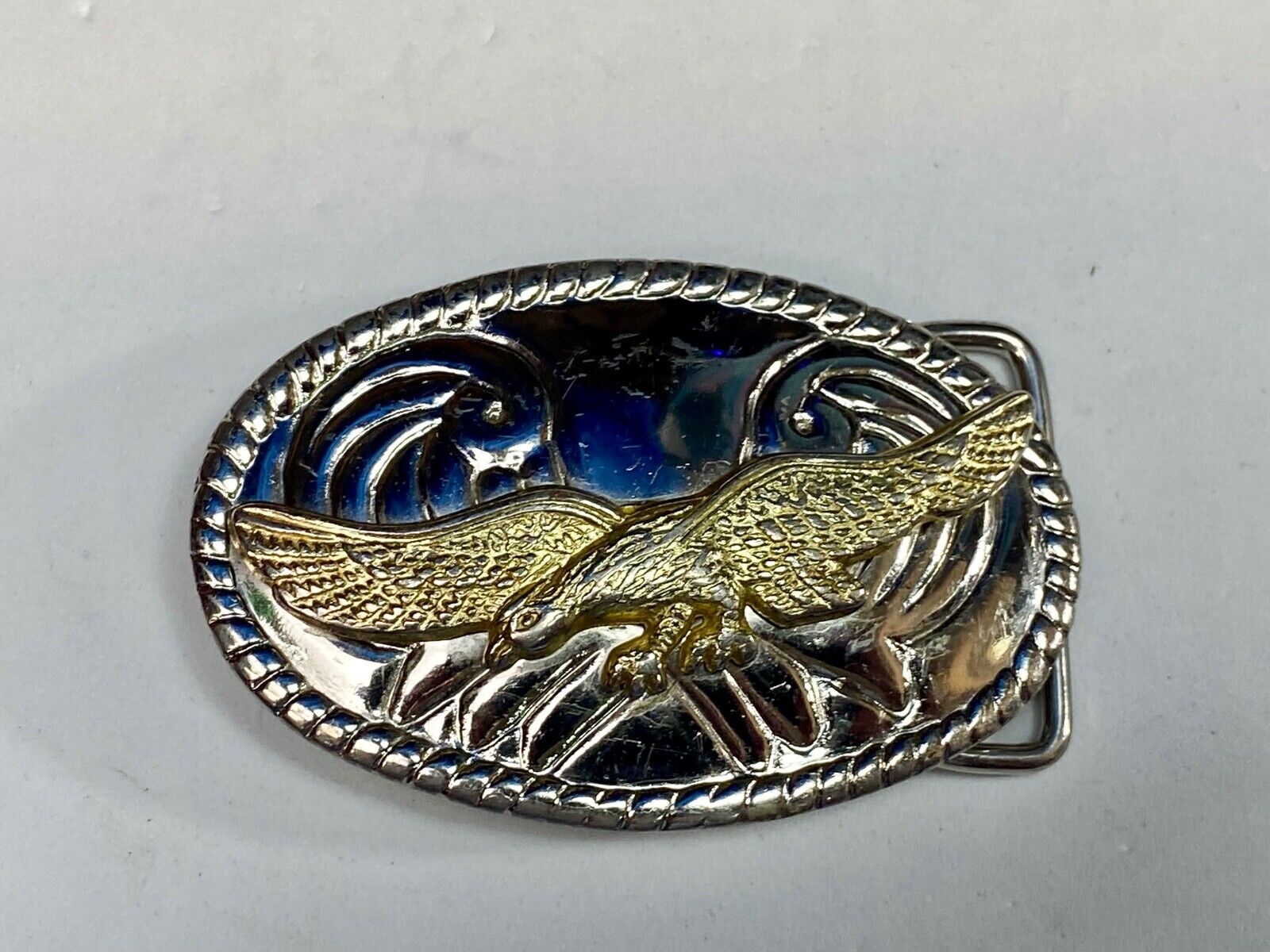 Vintage Mixed Metal Flying Hunting Diving Mountains Western Belt Buckle 