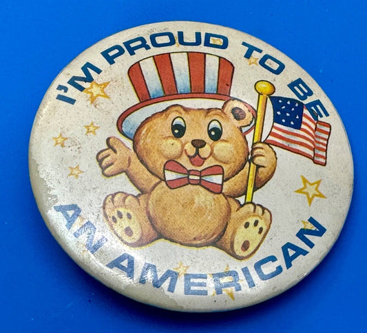 Teddy Bear Holding Flag, Proud To Be An American Artisan Button into Belt Buckle