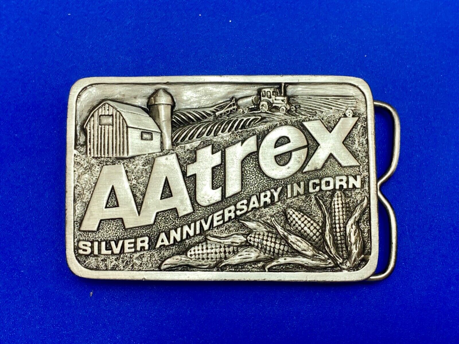 AAtrex Silver Anniversary in Corn Belt Buckle 3.5" Herbicide Farming Farm Barn