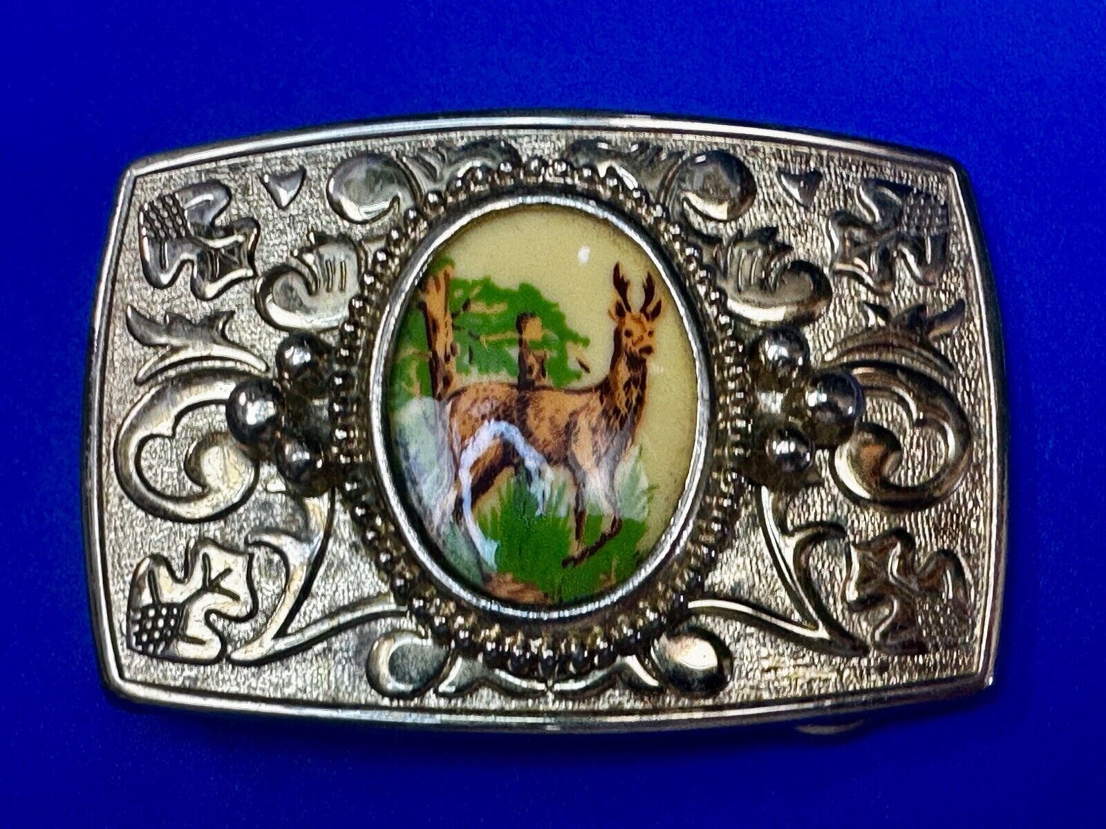 Alpaca Vintage Porcelain? Cab Cabochon Centerpiece in Western Belt Buckle