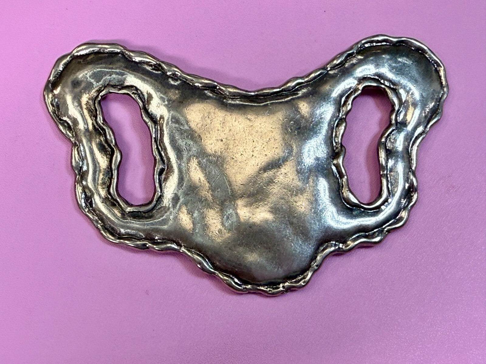 Textured Metal Statement Silver Tone Hippy Vibe Large Scarf Belt Slide Buckle
