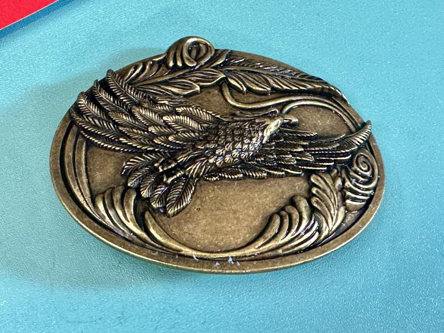 4" wide Flying Patriotic American Majestic Eagle oval belt buckle