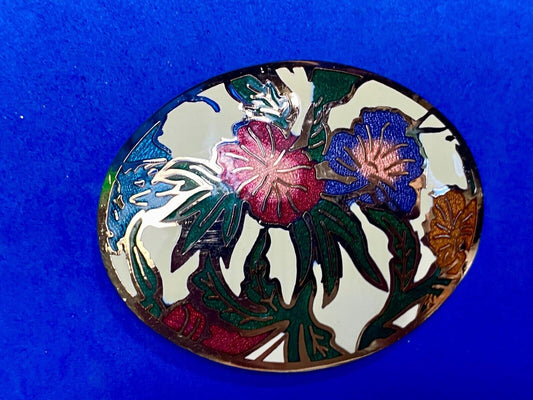 Beautiful sp77  enamel flower paint? scarf purse belt tie buckle 