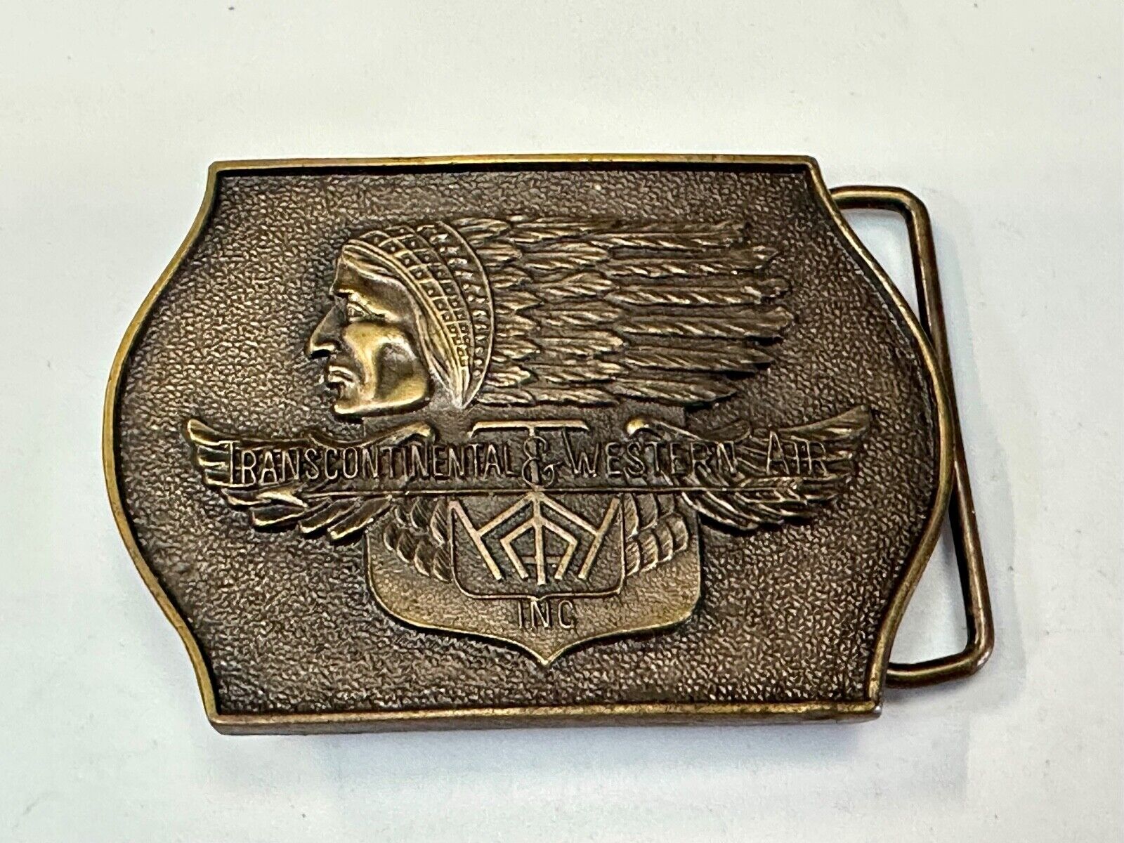 TWA Indian Head logo Transcontinental & western Airlines Air Inc belt buckle