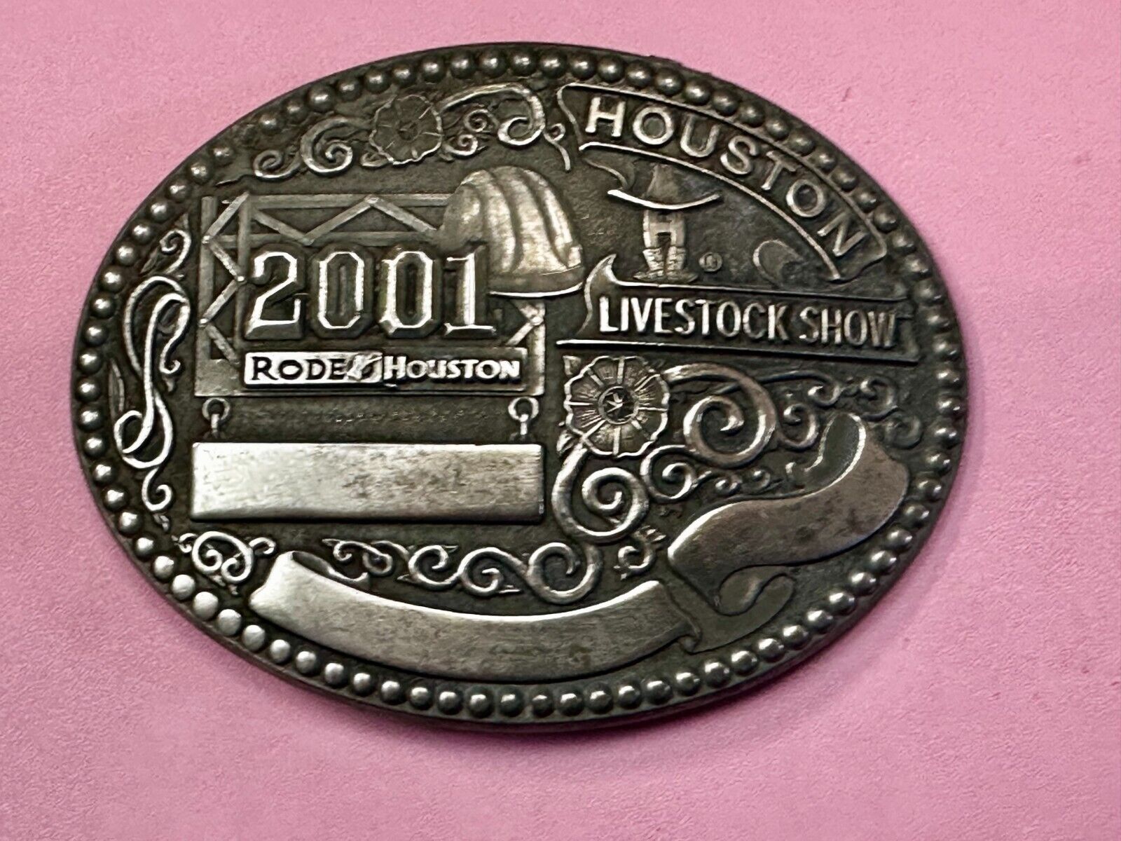 2001 Houston Rodeo & Livestock Show Texas Blank Trophy Ribbon Belt Buckle