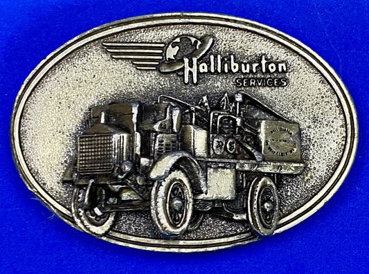 Vintage Halliburton Truck Mounted Pumper Commemorative Duncan Ok Belt Buckle