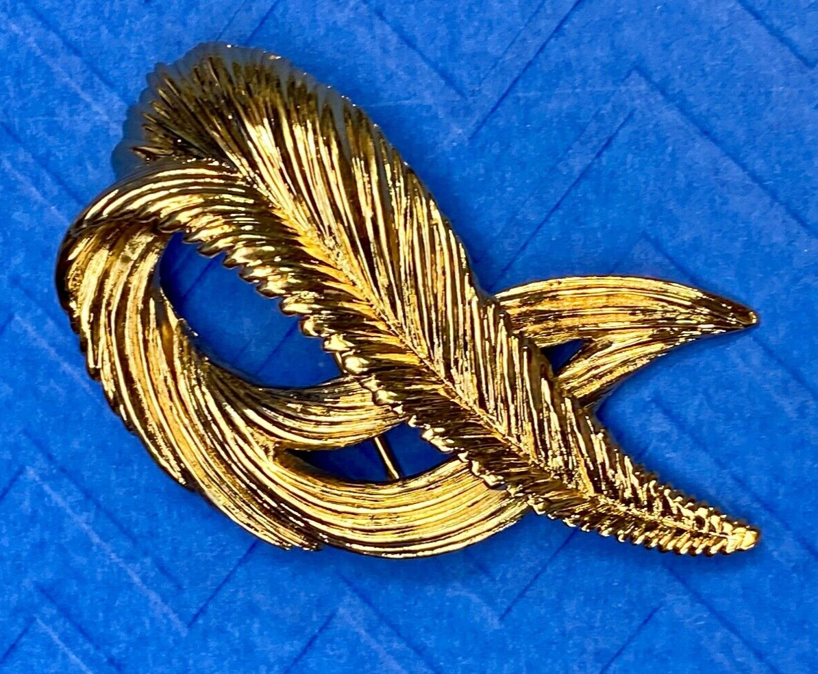 Swirl Feather Pattern Gold Tone Brooch Pin By Monet