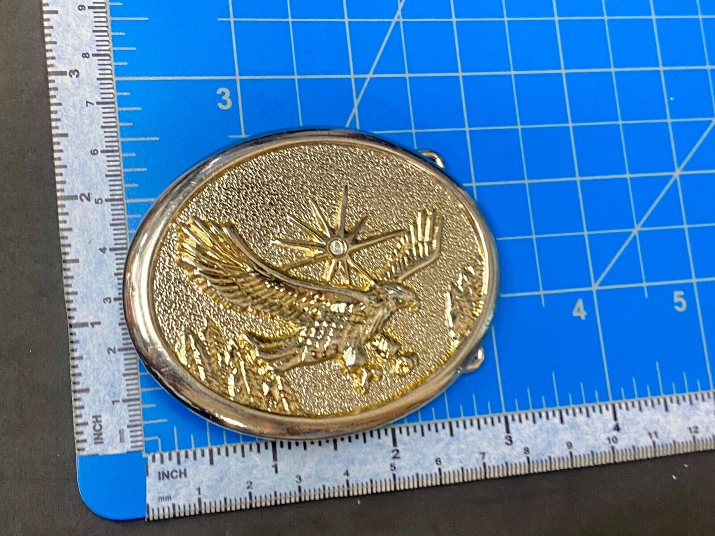 Vintage Eagle Flying Over Mountains With Sunburst two tone belt buckle