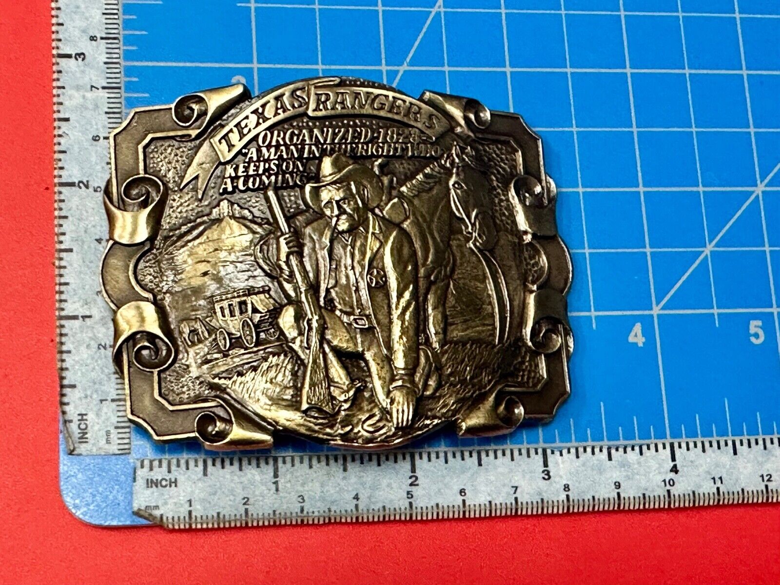 Texas Rangers Organized 1828 A man in the right who keeps on coming Belt Buckle
