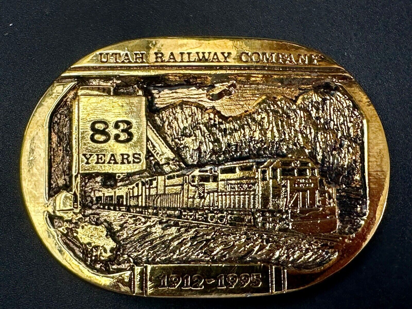 Utah Railway Co Vtg Train Railroad 83 Years Gary Prazen Bronze Art Belt Buckle