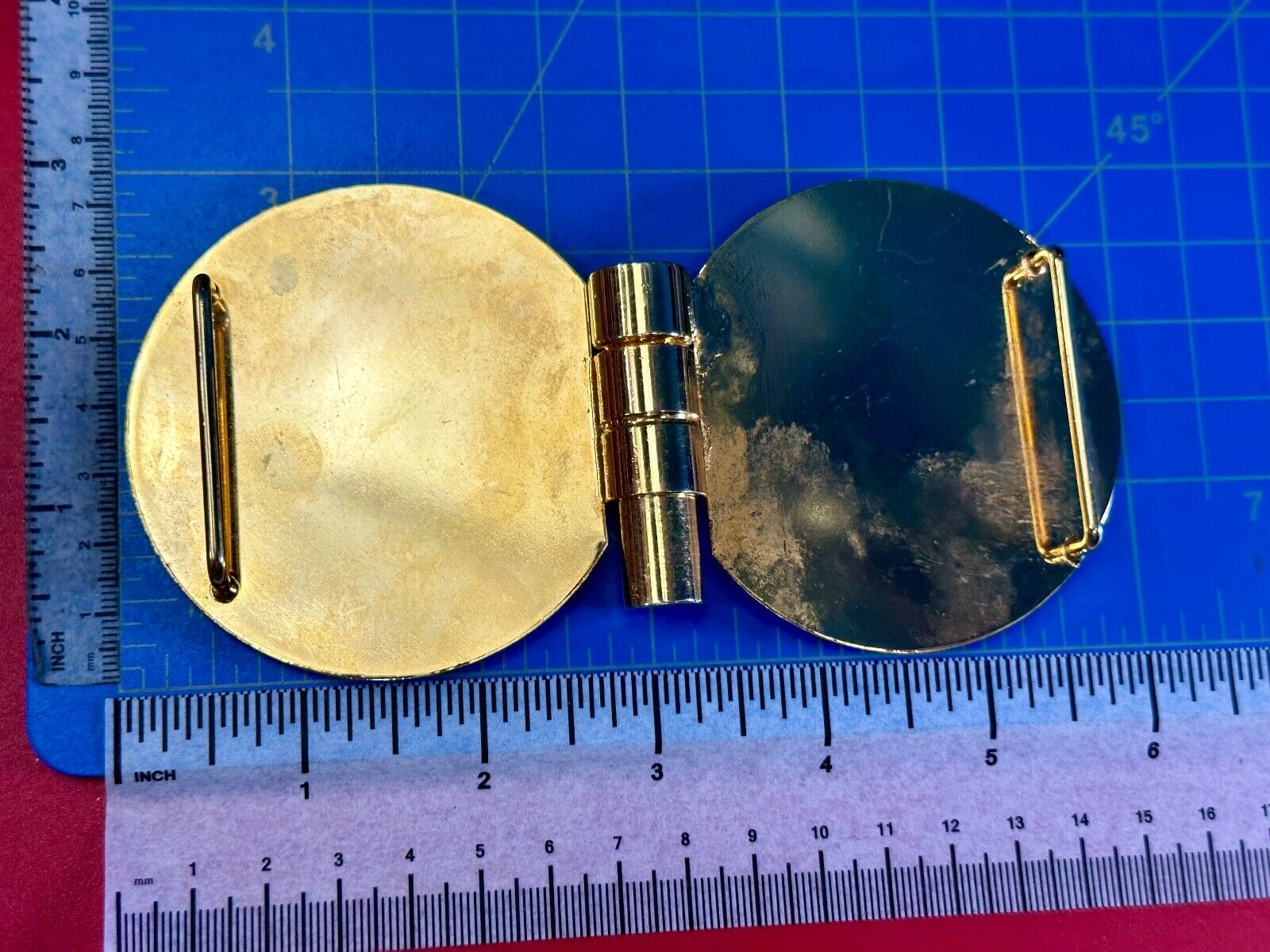vintage initials letter GE? Hinged gold tone belt buckle