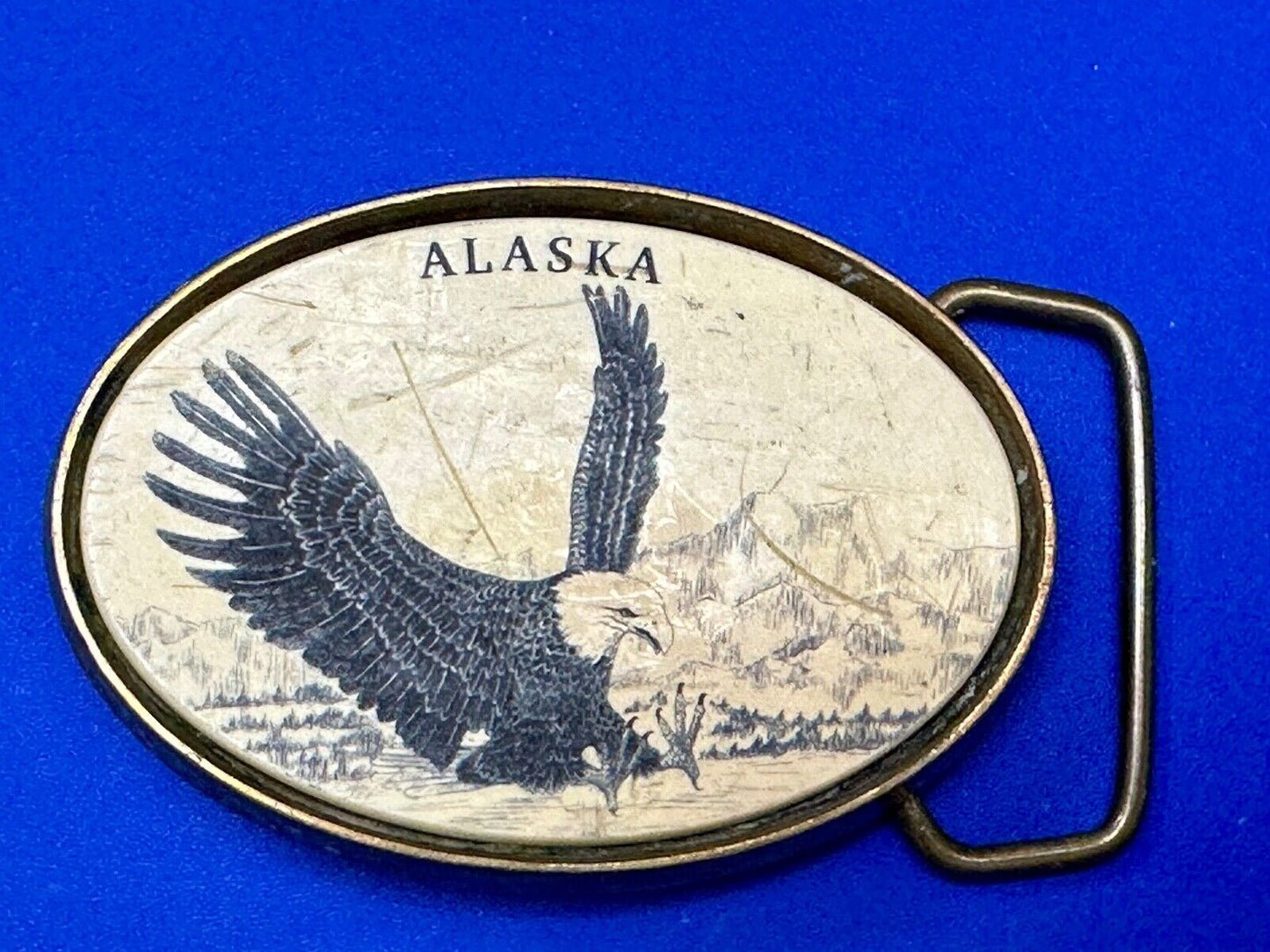 Alaska Flying Hunting American Bald Eagle faux drawing style Barlow Belt Buckle