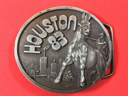 Vintage Houston 83 NSDA  belt buckle - National Soft Drink Assn!  Horse Cowboy  