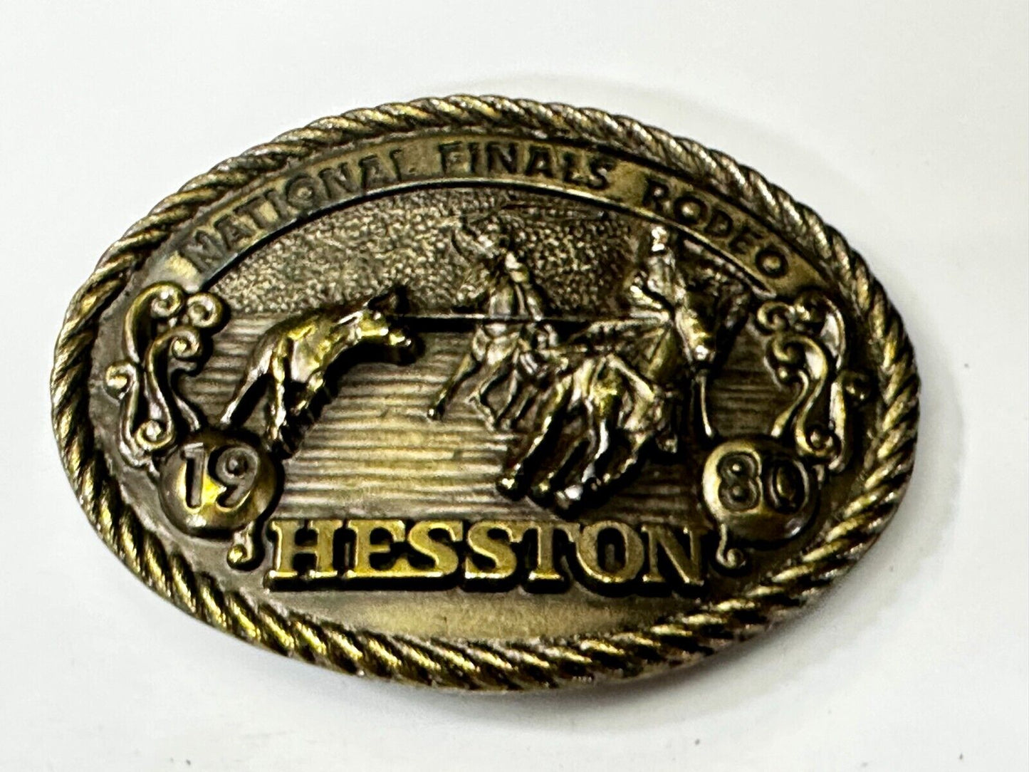 1980 Hesston National Finals Rodeo NFR Cowboys Team Roping Belt Buckle