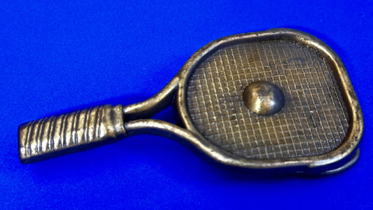 Tennis Racquet & Ball Figural Cutout Sports Game Brass Tone Vintage Belt Buckle