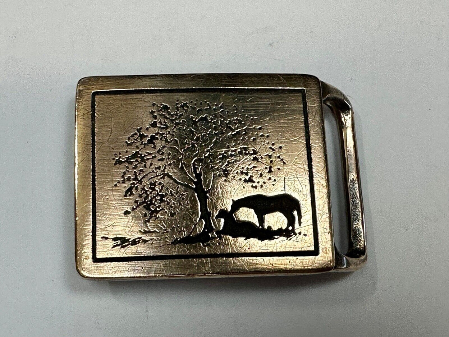 TWO HORSES TECH-ETHER GUILD Vintage art Horse lovers belt buckle