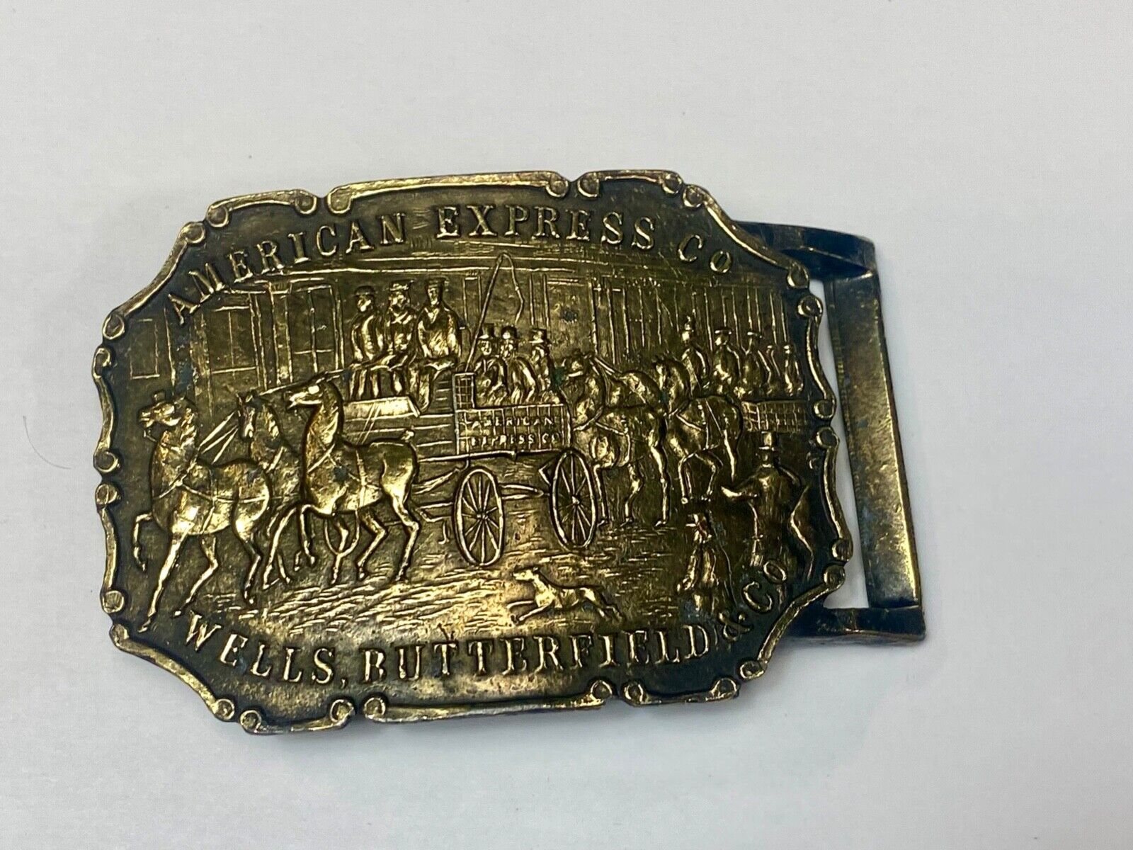 American Express Wells Butterfield unique stagecoach belt buckle