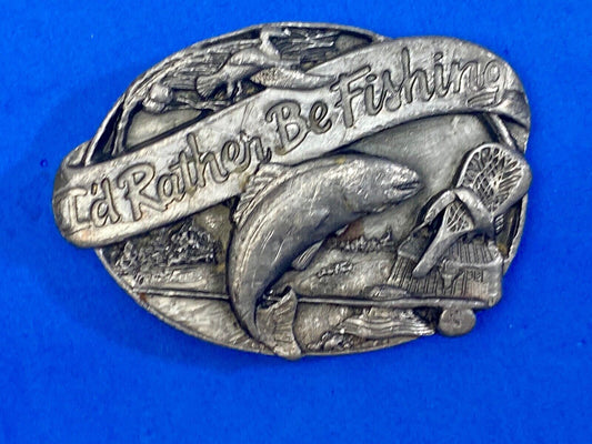 Vintage 1985 "I'd Rather Be Fishing" M-30 Pewter Belt Buckle  - Perfect Gift! 