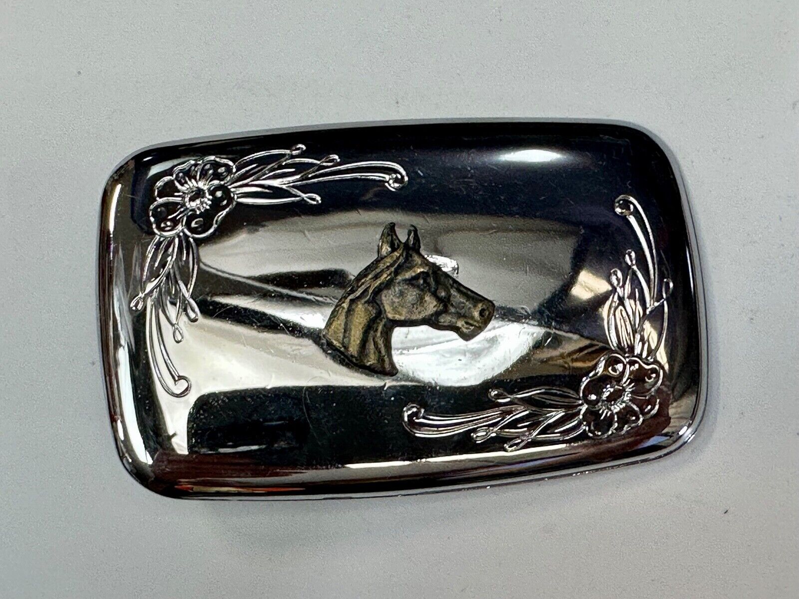 vintage horse head western two tone rectangular belt buckle for cowgirls cowboys