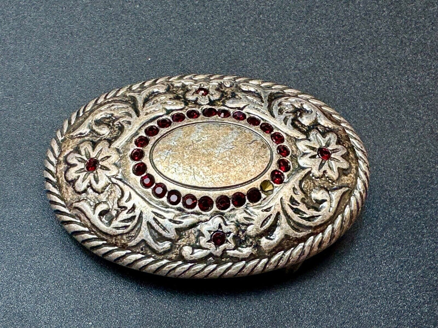 Vintage flower swirl rhinestone accented belt buckle for your center  cab stone