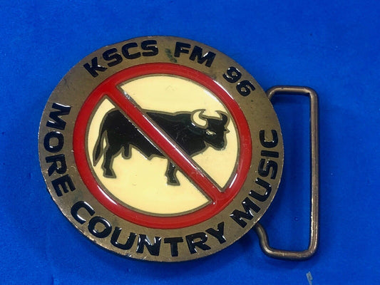 Vintage KSCS FM 96 More Country Music Round Belt Buckle. Fort Worth Texas 