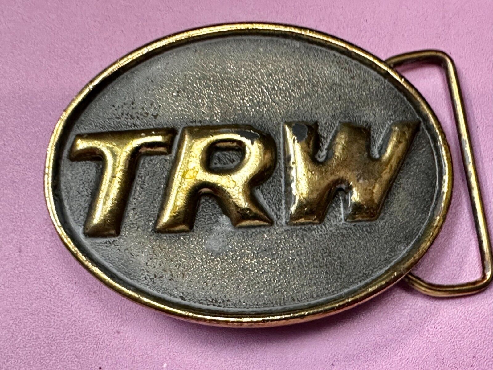 TRW Automotive Parts Advertising Vintage Belt Buckle by Indiana Metal Craft
