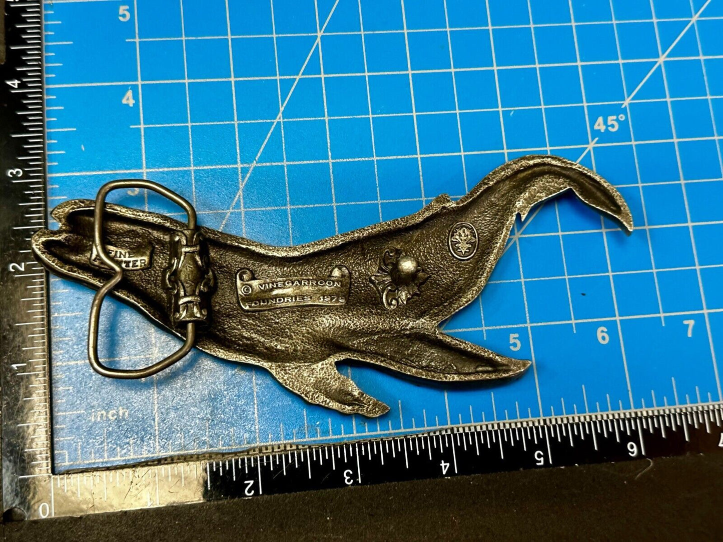 Vinegaroon Foundries Blue Whale Large Figural Pewter Late 70'S Belt Buckle