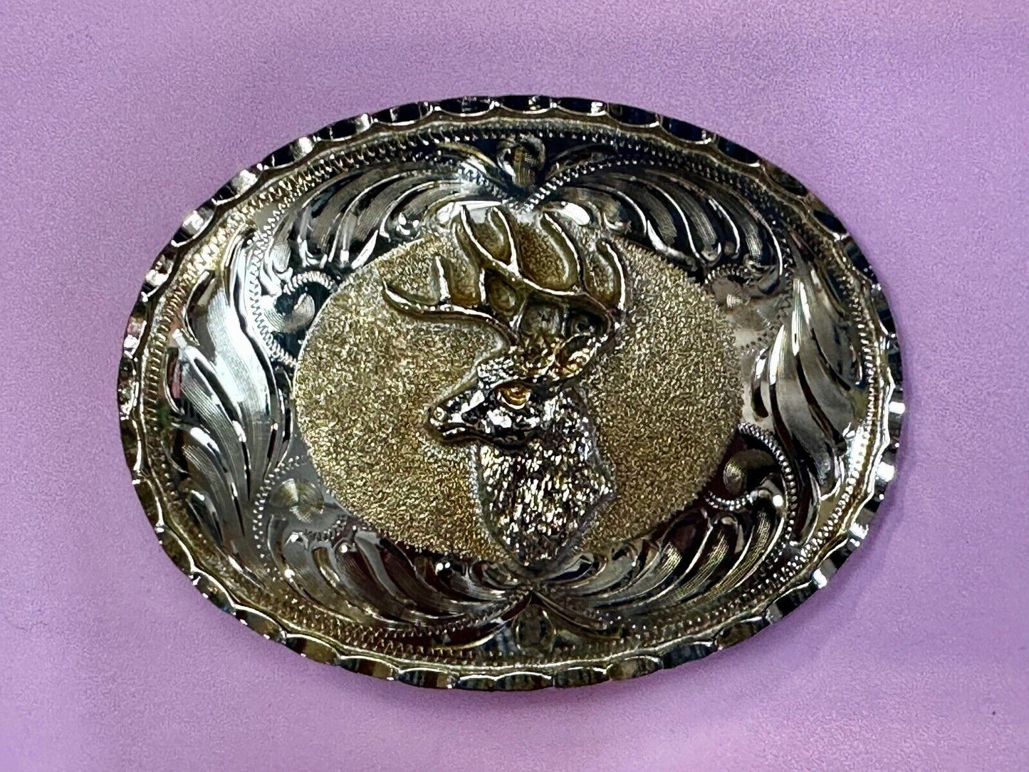 Unique Deer  Buck Elk - Ornate Alpaca Mexico Made Vintage Belt Buckle