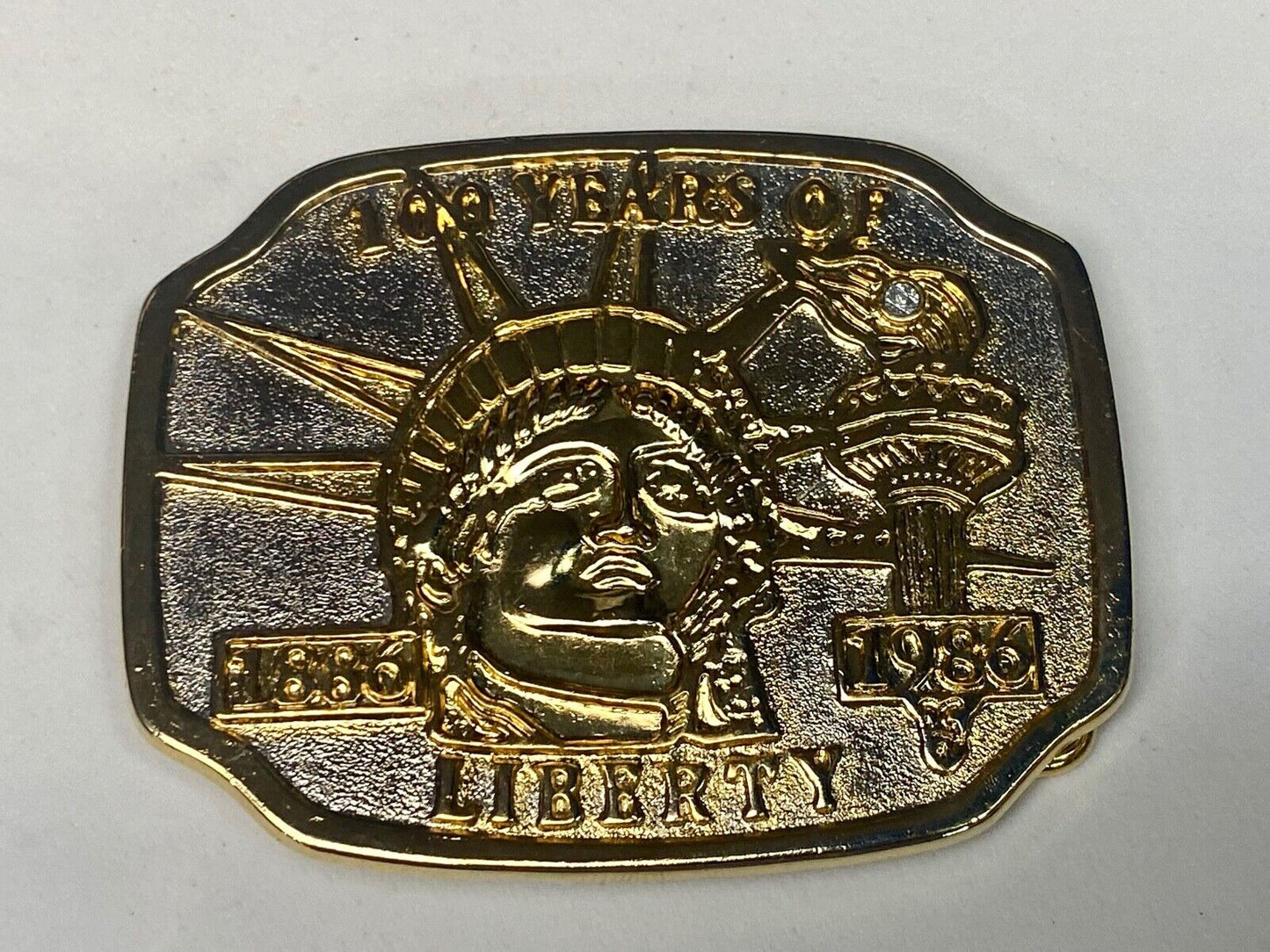  100 Years Of Liberty 1986 Belt Buckle Gold And Silver Color Lady Statue Torch 