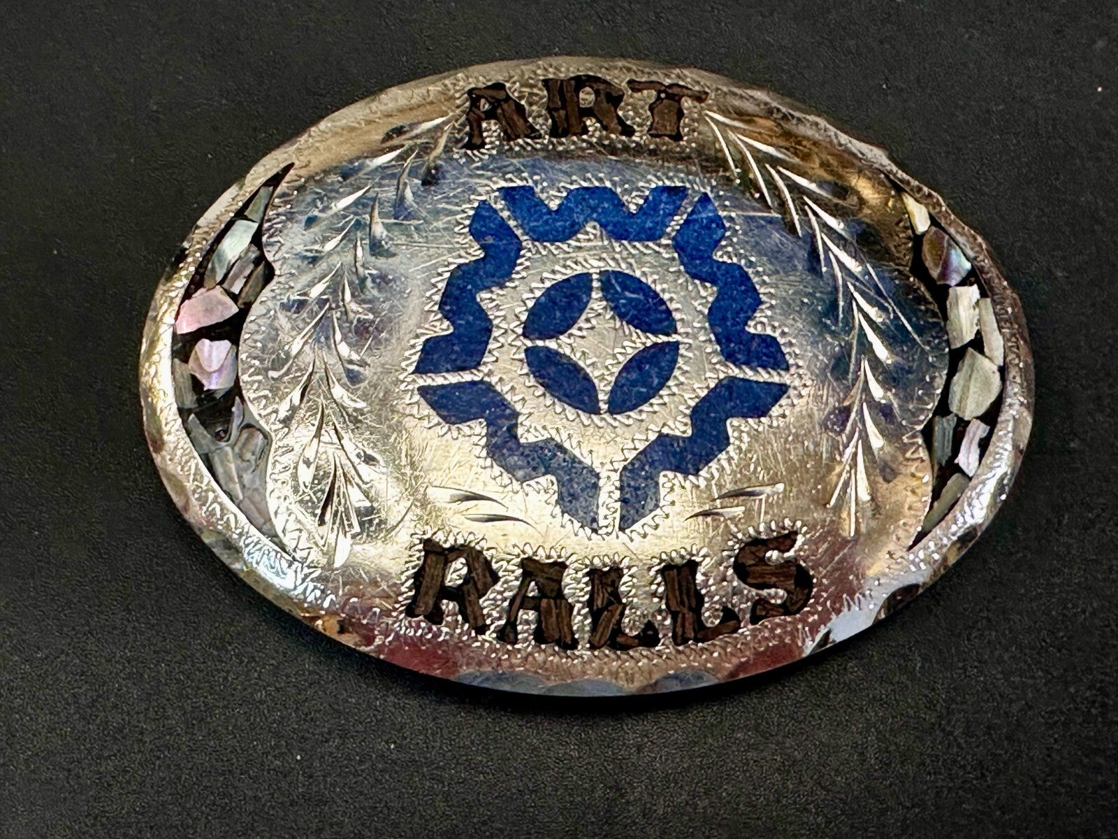 Art Ralls Abalone Shell Chip Inlaid Native American Indian Artisan Belt Buckle