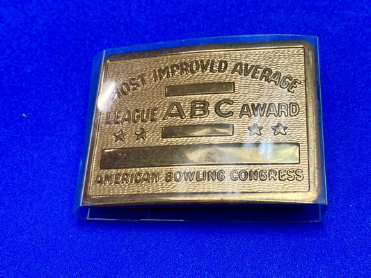 ABC Bowling League Award - NOT engraved most improved trophy NOS  belt buckle